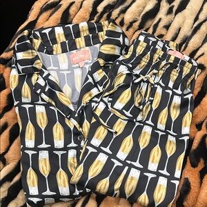 Mumu Black Champagne Glass Satin Pajama Set